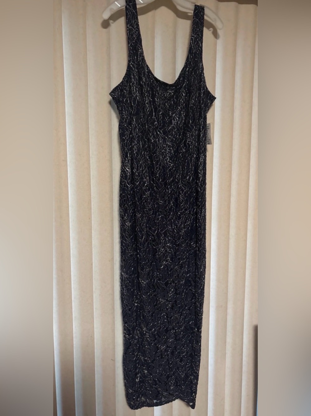 Plus Size Navy Evening Dress with Beaded Cap - Picture 5 of 6